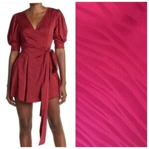 Ronny Kobo Ana Wrap Dress, Size Small, Red Satin Zebra Print, Puff Sleeve